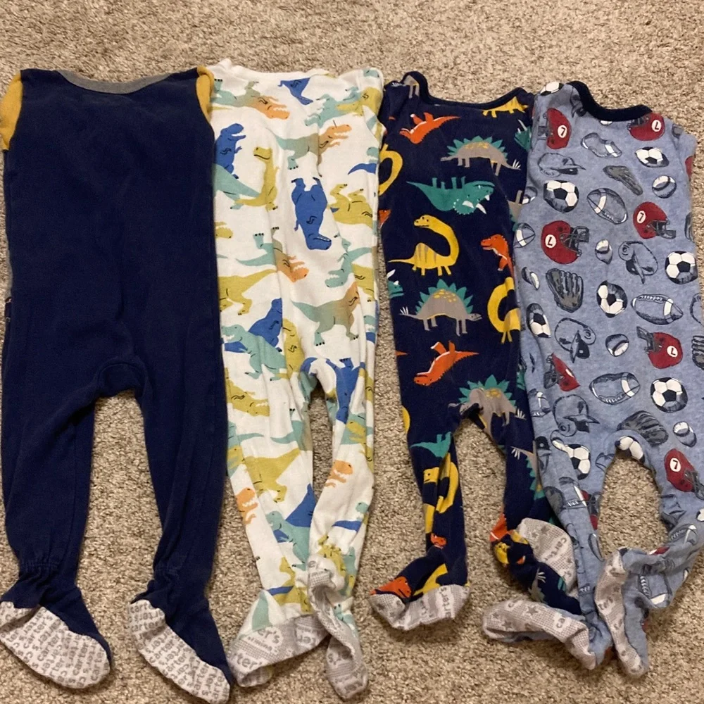 Carter’s Boy Bundle 12 Month Sleeper Footed Pajamas Dinosaur and Sport Theme